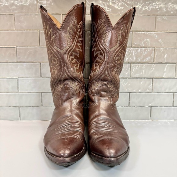 Nocona Men’s Brown Leather Cowboy Boots size 9 D‎ Needle Toe Made in the USA - Picture 3 of 13